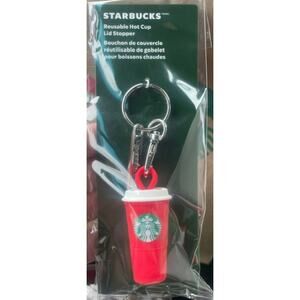 NWT Starbucks 2025 Holiday Red Silicone Hot Cup Reusable Charm Stopper Keychain